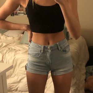 light wash denim shorts